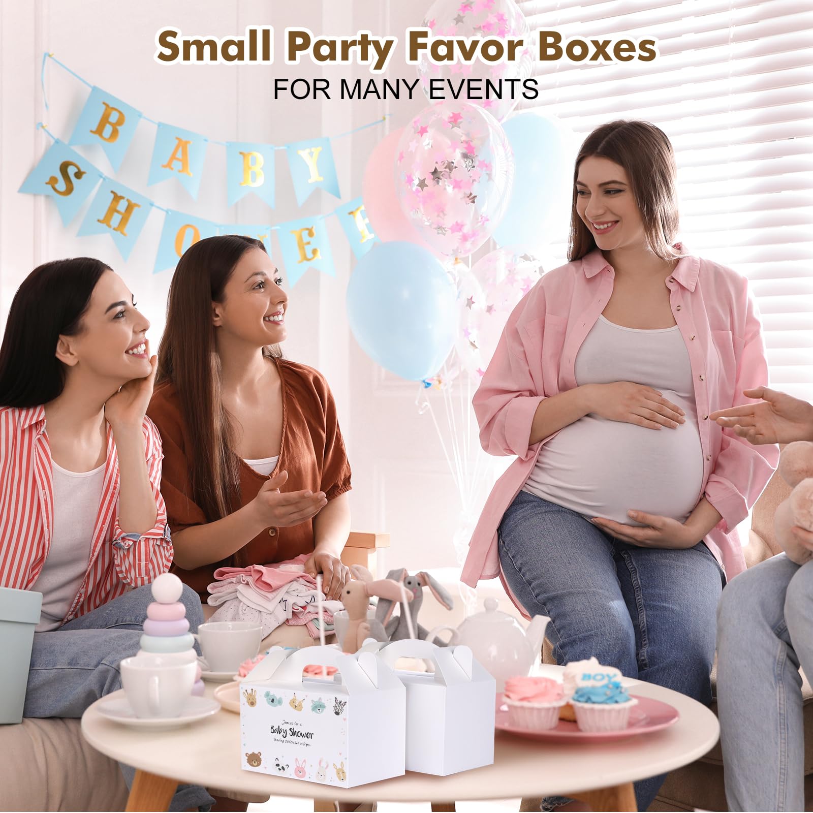 Moretoes 48 Pack White Party Favor Treat Boxes, Gable Gift Boxes with Handles for Birthday, Wedding, Baby Shower