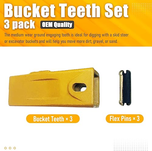 Miniatura 2 de 6737325 Paquete de 3 Dientes de cubo de excavación de suciedad estilo Bobcat y 3 Paquete de 6737326 FlexPins