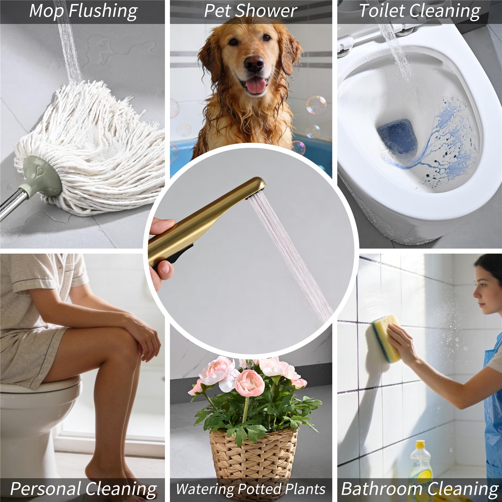 Kit Doccetta per Bidet Wc, 2 Modalità Kit Spruzzatore per Bidet, Tubo Doccia in Acciaio Inossidabile 1.2 M, Rubinetti per Bidet Con Supporto, per Igiene Personale Doccia Bagno WC (Oro spazzolato)