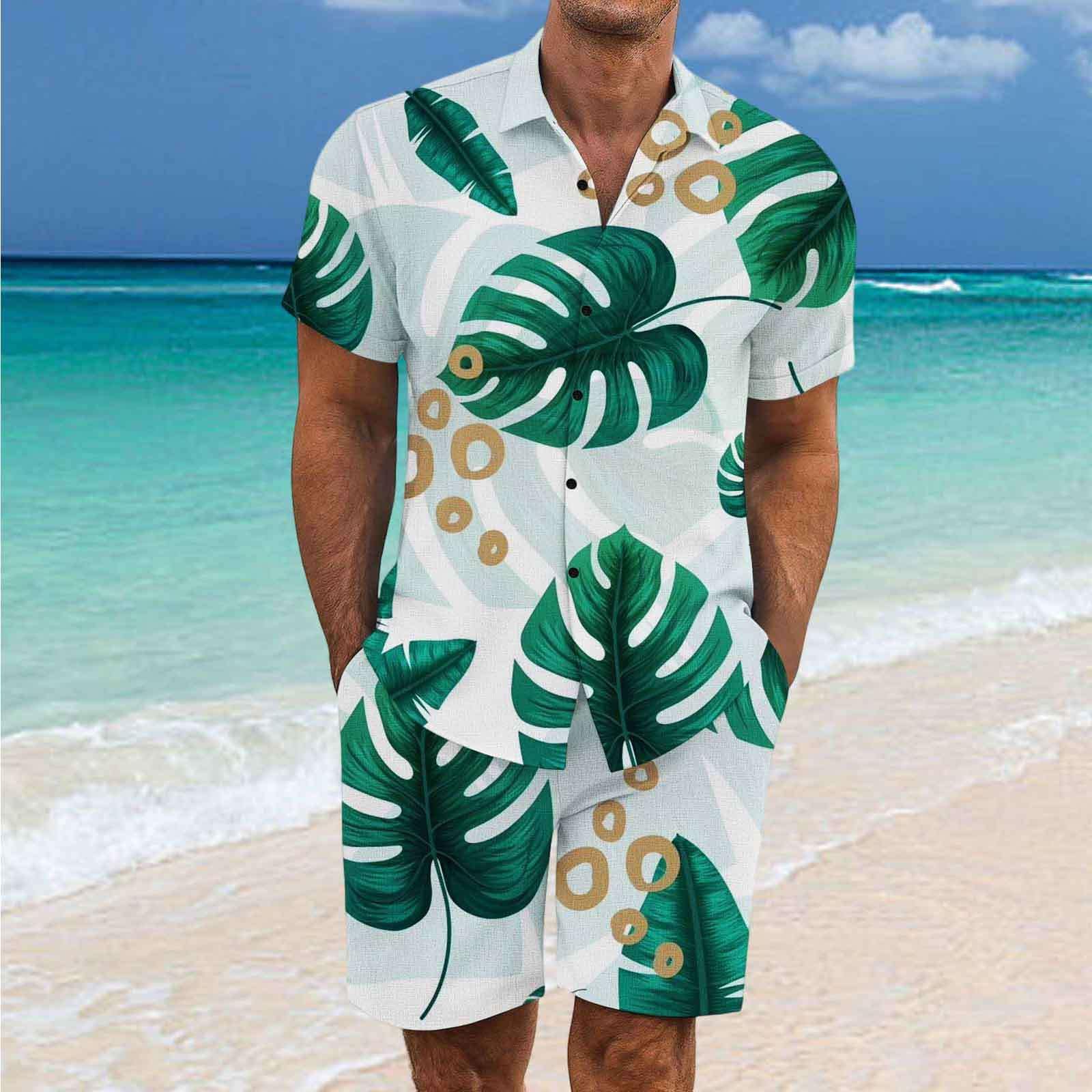 2 Pezzi Uomo Estiva Traspirante in Misto Lino - Completo Stampato e Pantaloncini Tute da Sportivo Completo Leggero Estivo Traspirante Italiana Outift per Vacanza e Tempo