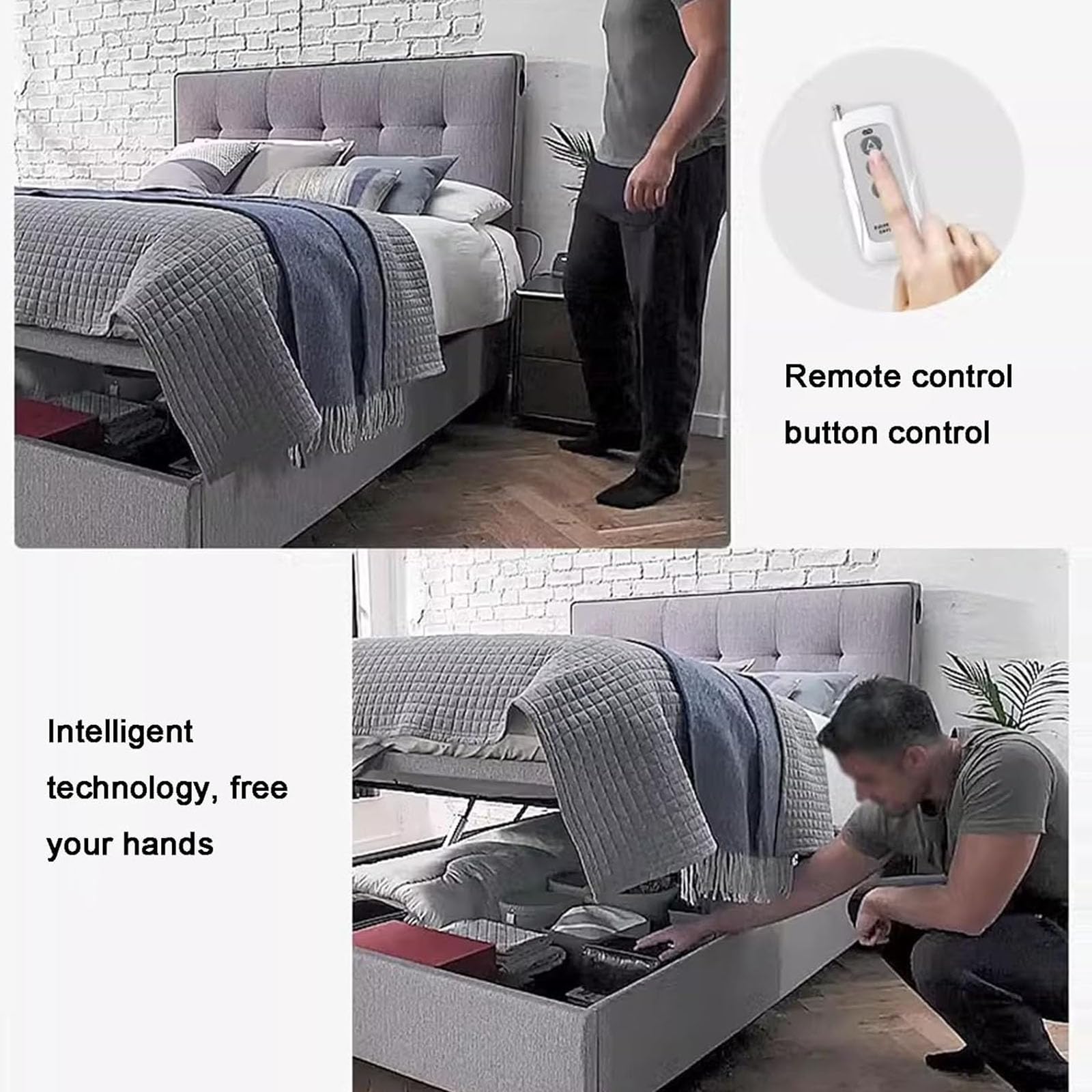 Mecanismo eléctrico de elevación de cama, elevadores de cama resistentes (2 unidades), capacidad de carga de 600 kg, control remoto, barra de elevación plegable para caja de almacenamiento y cama