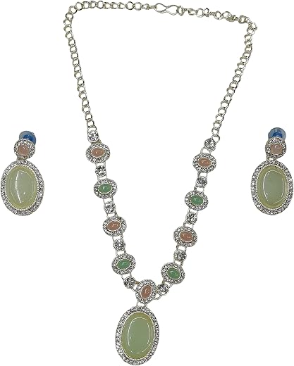 Elegant Emerald Green Pearl &amp; CZ Jewellery Set with Necklace, Earrings | Traditional Wedding Jewelry Set for Women