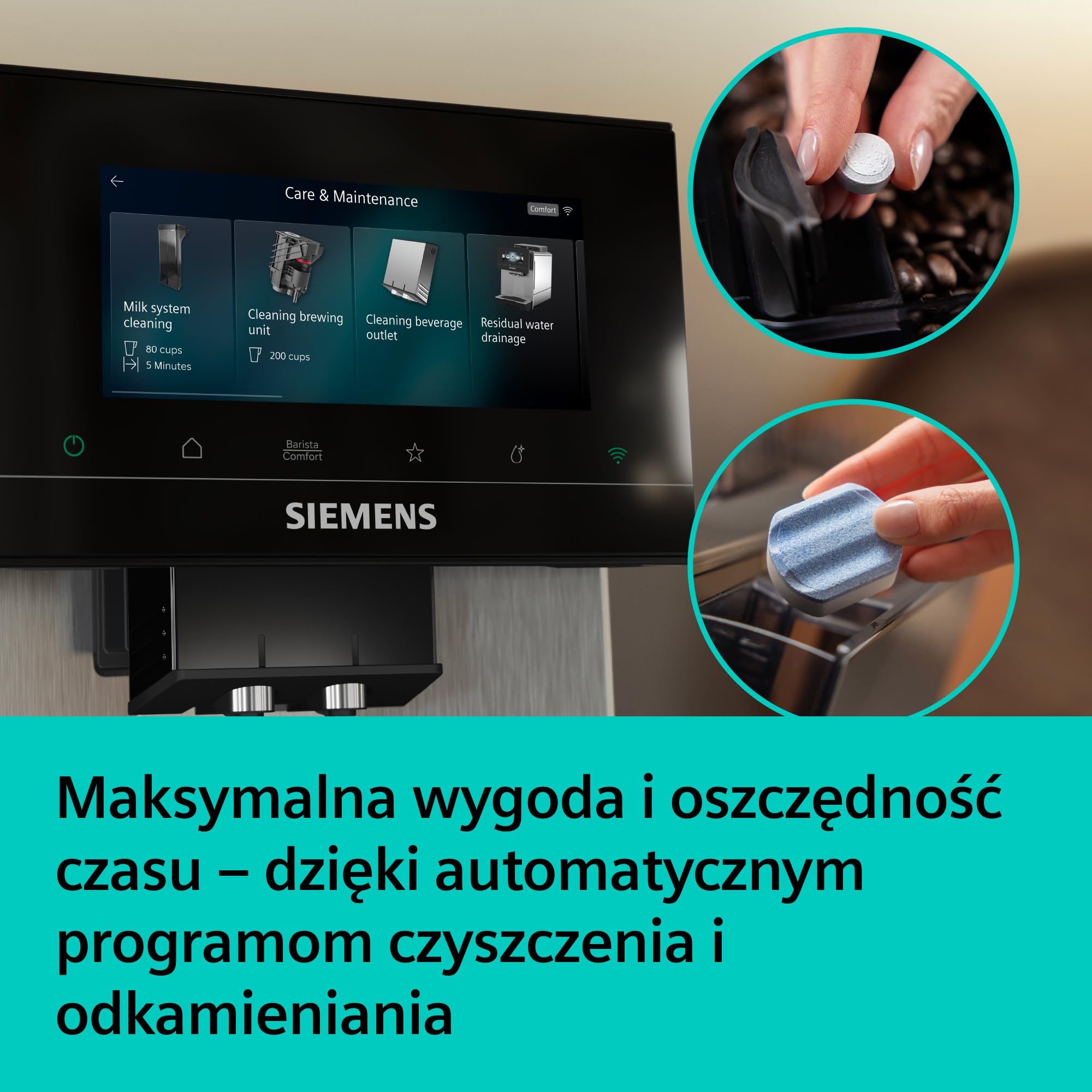 Siemens, automatyczny ekspres do espresso, EQ900 iAroma, spersonalizowane ustawienia smaku, precyzyjne mielenie, duży wyświetlacz, każda filiżanka na Twoich zasadach, stal nierdzewna, TQ923E03