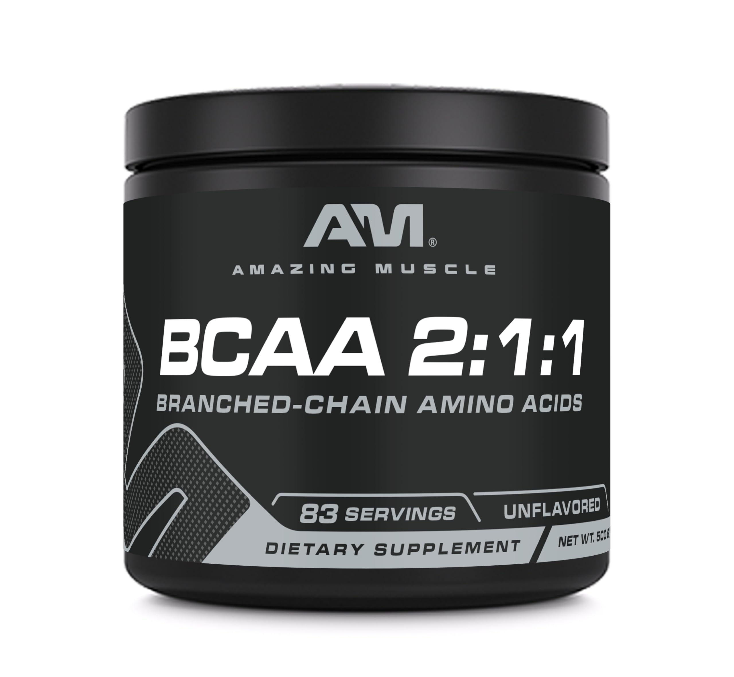 Amazing Muscle BCAA Amino Supplement | 2:1:1 Branched Chain Amino Acid Ratio | Unflavored | Net Weight 500 Grams (1.1 Lb) | Non-GMO | Gluten-Free | Made in USA