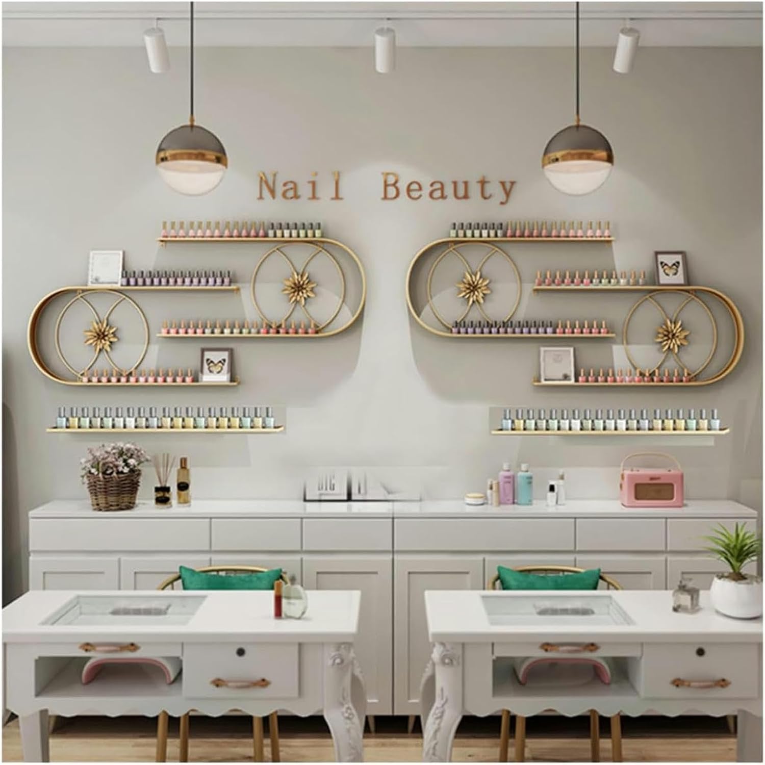 Scaffali per Smalti per Unghie Montati Parete, Scaffali for smalti for unghie a forma di U, organizer for cosmetici montato a parete in metallo da 2 pezzi, supporto for display da parete multifunziona