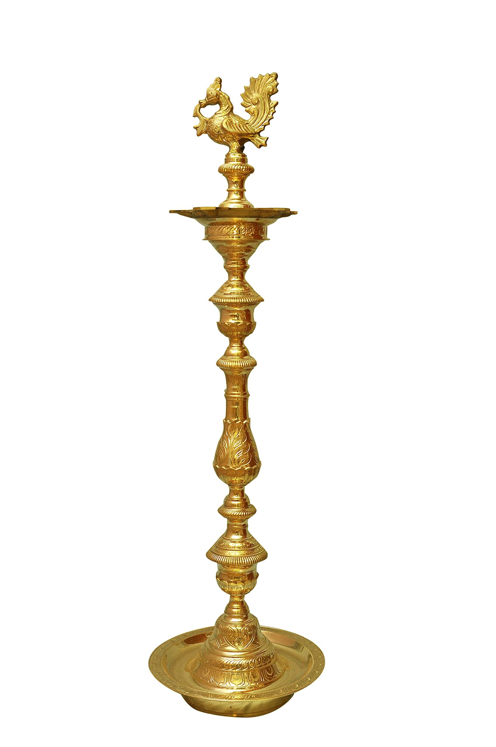 Yela Five Faces Diya Lamp for Diwali, | Height 115 CM, Width 36 CM, Wt 17.0 Kg | Nachiarkovil Hand Crafted Brass Kuthu Vilakku Auspicious Pital Nahas Diya (Golden)