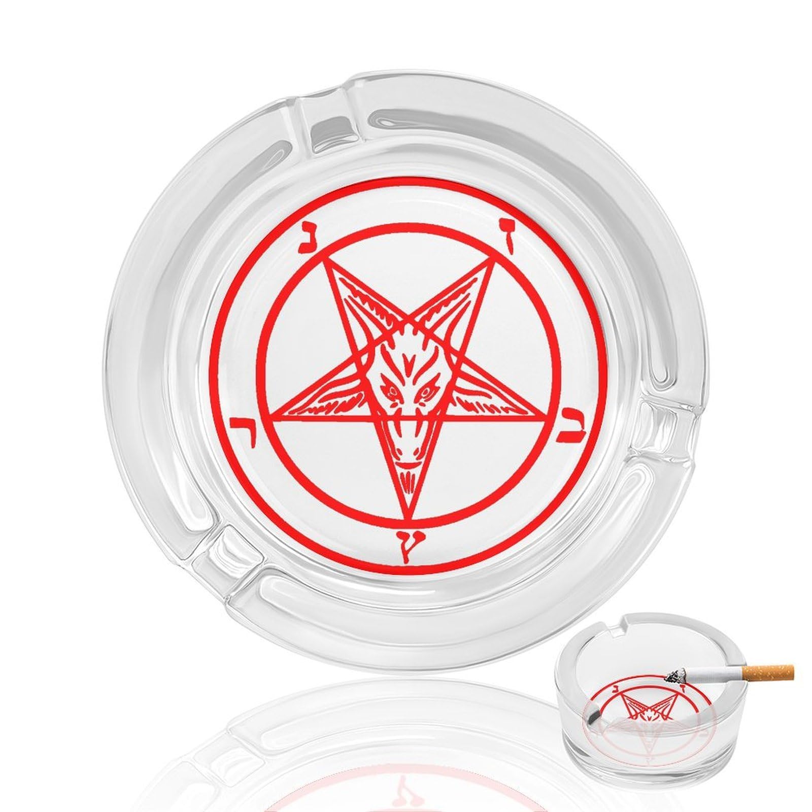Baphomet Satan Satanic Sabbatic Goat Ashtray Portable Round Glass Outdoor Ash Tray for Home Office Garden Pub