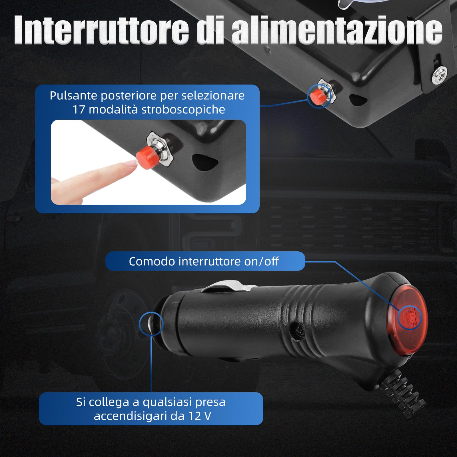 Riloer 16 LED Strobe Light, 12V Lampeggiante Blu Polizia di Emergenza Avvertimento Flash Lampada a Ventosa per Rimorchi per Camion