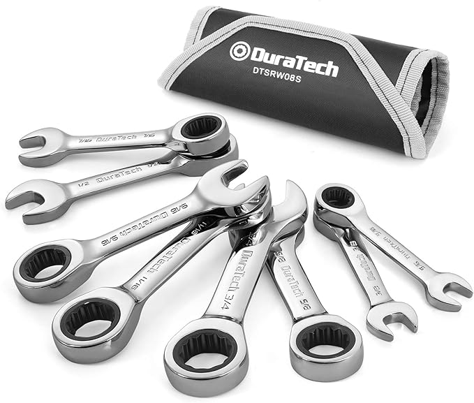 DURATECH Stubby Ratcheting Combination Wrench Set, SAE, 8Piece, 5/16