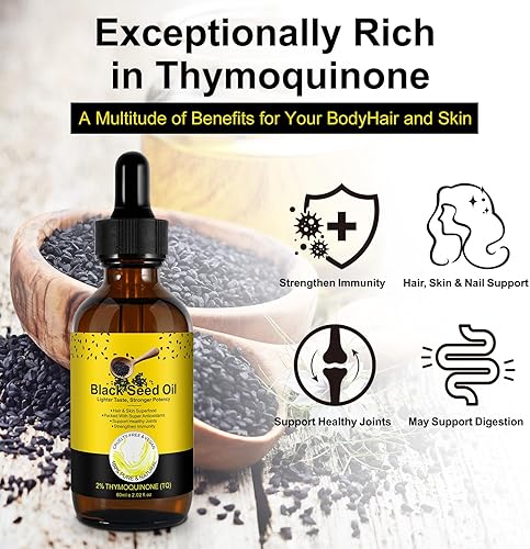 Miniatura 4 de Aceite de Semilla Negra  Aceite de Semilla Negra 100% puro sin refinar, orgánico natural prensado en frío con 2% TQ y una armonía dinámica de Omegas