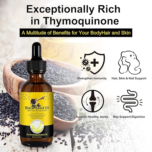 Miniatura 8 de Paquete de 2 aceite de semilla negra, 2.1 fl oz, orgánico prensado en frío, sin refinar, aceite de semilla negra natural puro para el crecimiento