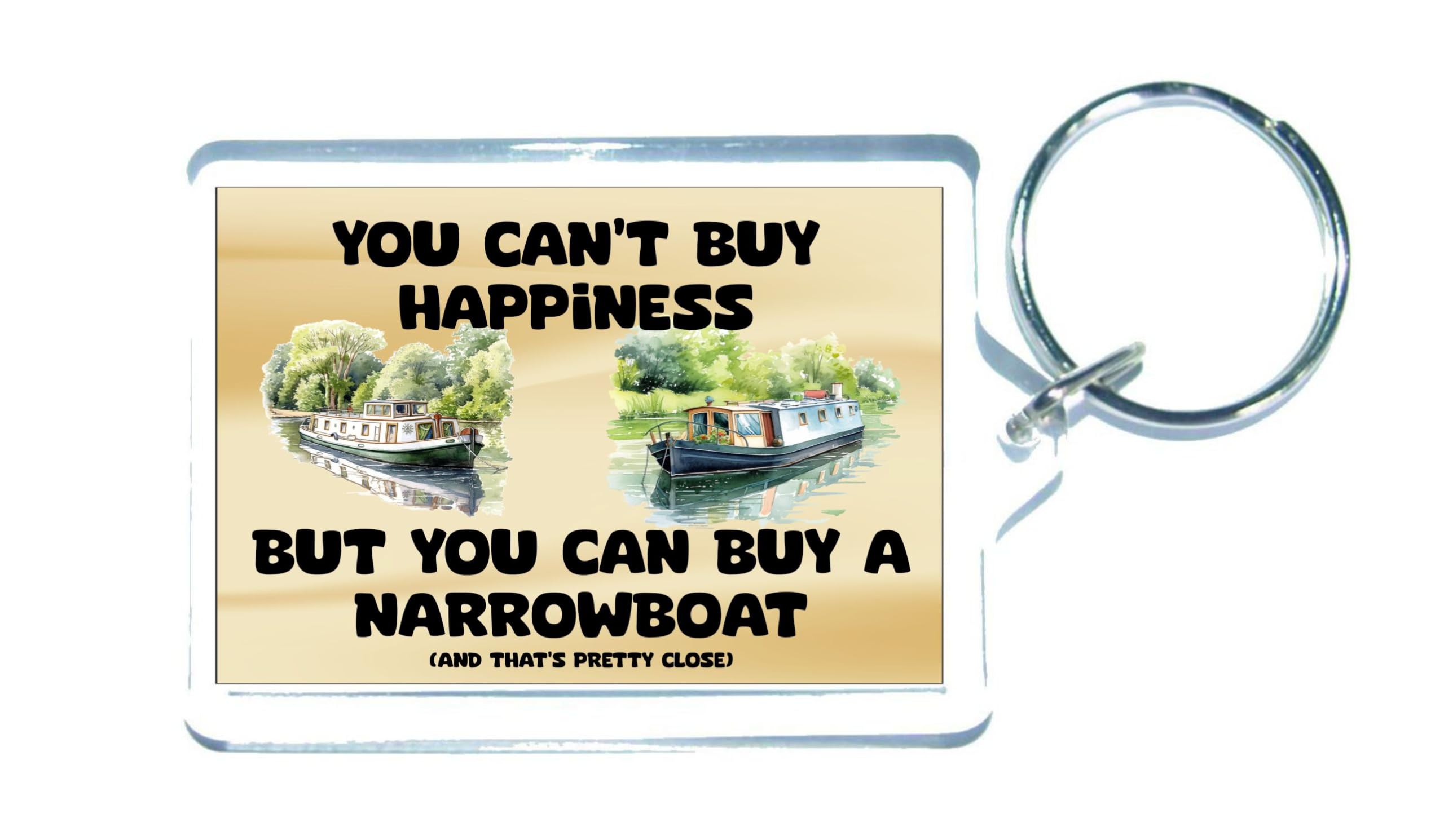 Decalarama Narrowboat Keyring Gift – You Can't Buy Happiness But You Can Buy A * - Fun Cute Novelty Present