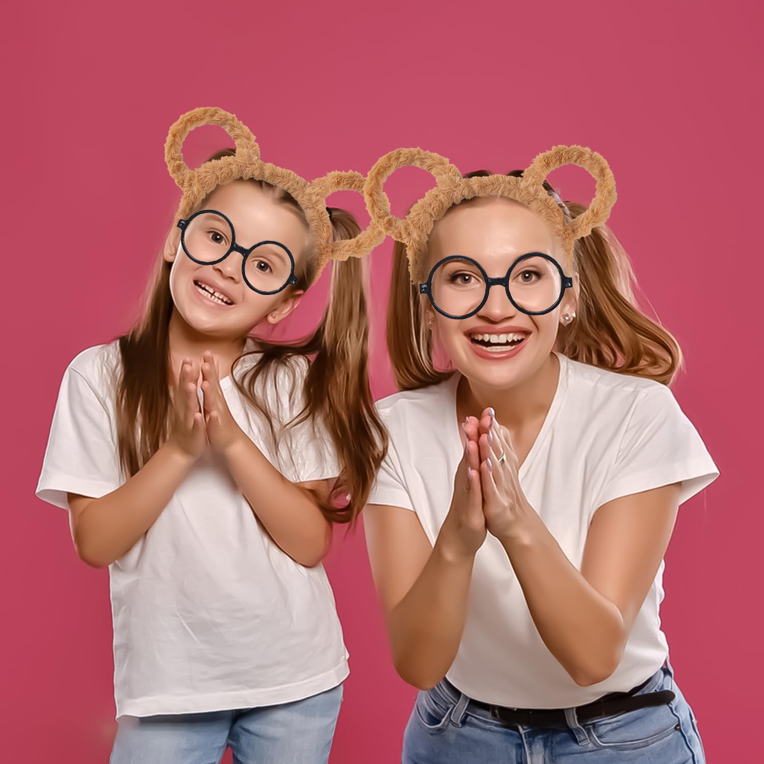 Lezevn 12pcs Halloween Chipmunks Garment Accessory Sets Cute Cartoon Animal Ears Hairband Black Round Glasses Frame for Halloween Party Cosplay - Image 2
