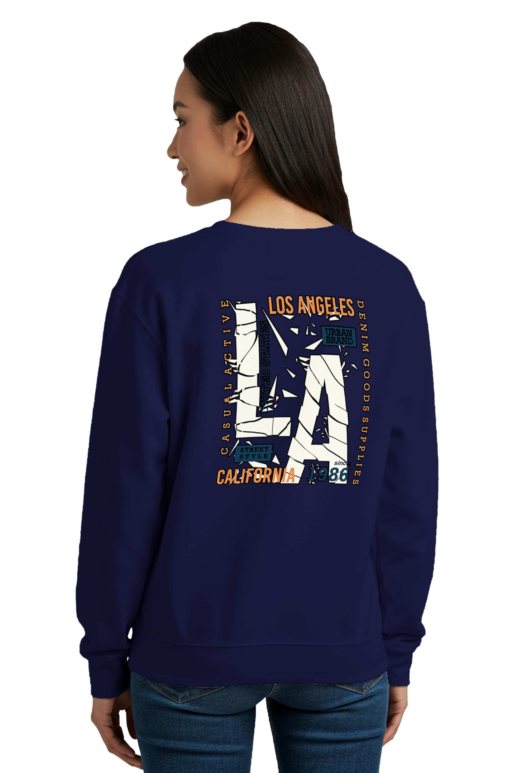 buy that trendz Winter Sweatshirt for Women Los Angeles California United States Graphic Printed Round Neck Regular Fit Cotton Blend Gen Z Casual Sweatshirt-picture-1