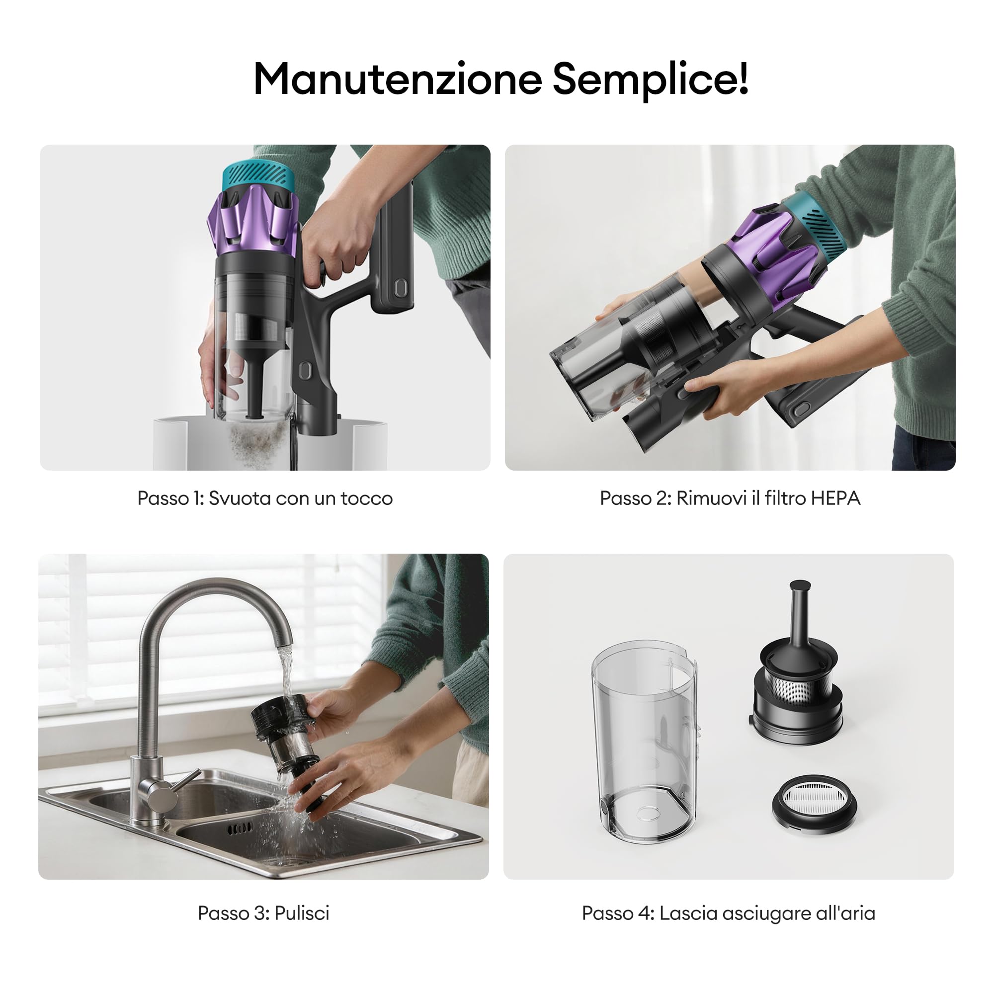 Ultenic 55Kpa/80Min Aspirapolvere Senza Fili U18, Scopa Elettrica Senza Fili Potente con Tubo Pieghevole, Filtrazione Multi-Cono,Display Intelligente, Anti-Groviglio per Peli Animali/Pavimenti/Tappeti