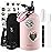 WixByti One Gallon Water Bottle Insulated, Triple Wall Vacuum Cold for 48 Hrs & Leak-proof & Non-BPA, 128oz Large Sports Stainless Steel Water Jug with Paracord Handle Straw Spout Lids & DIY Stickers