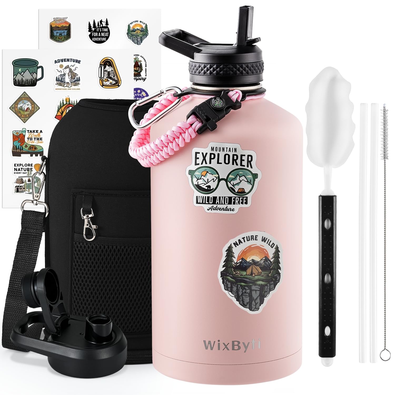 WixByti One Gallon Insulated Water Bottle, Stainless Steel 128oz Water Jug Light Pink 128 Ounces