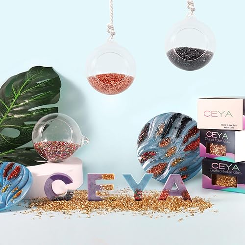 Miniatura 5 de Ceya 5.3 onzas  5.29oz de vidrio irregular triturado dorado metálico chips de cristal roto purpurina de 2 a 0.157in, purpurina gruesa para arte de