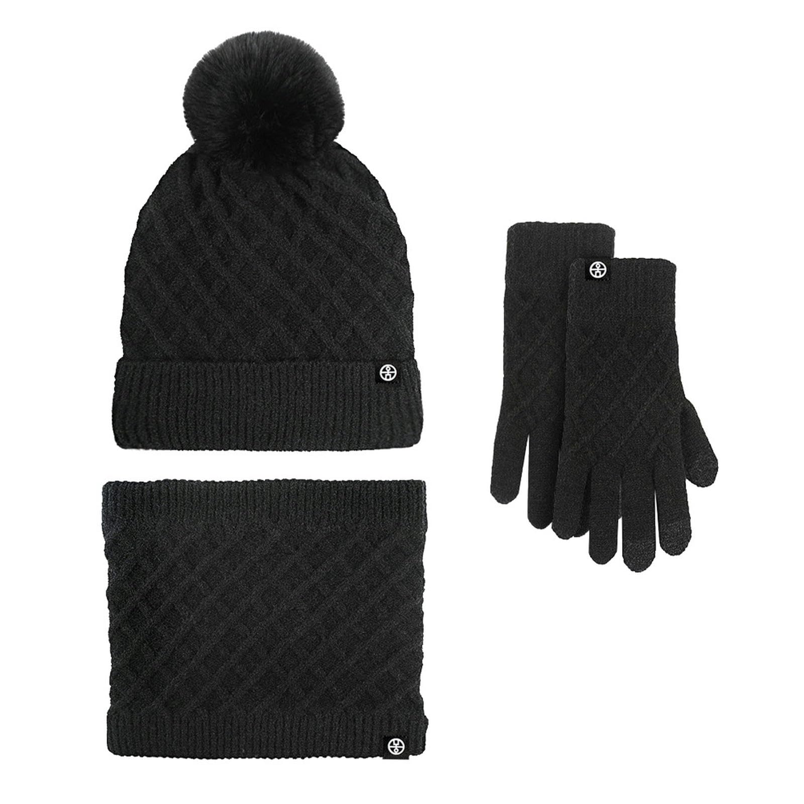 Czapka damska zimowa czapka beanie pluszowa podszewka ciepła czapka gruba luźna śnieżna dzianinowa czapka krzyżowa - czarna