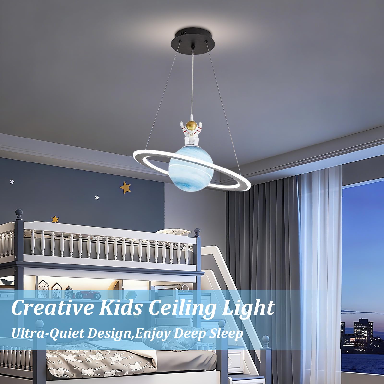 Suspension planète en acrylique pour chambre d'enfant, lampe LED suspendue espace, décoration intérieure, éclairage féérique pour garçons et filles (Astronaute)