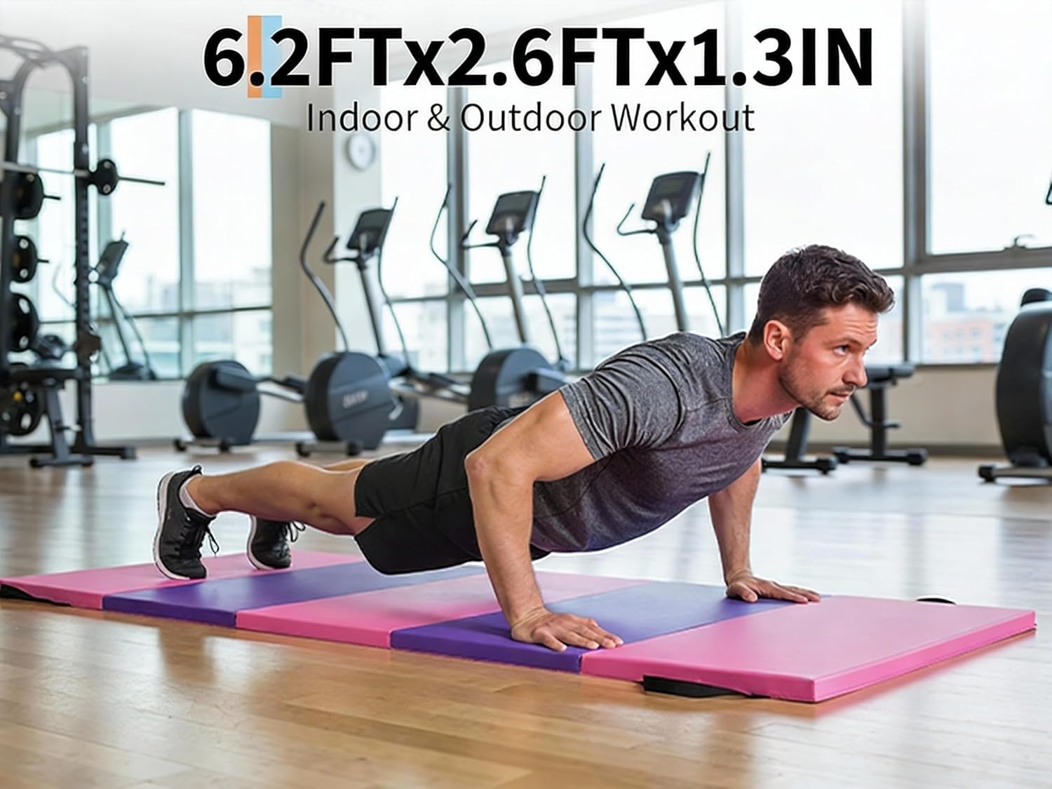 Faltbare Gymnastikmatte, 180 x 60 cm (vierfach) / 185 x 78 cm (fünffach) dick, tragbare Übungs- und Tumblingunterlage für Heim-Fitnessstudio/Pilates/Aerobic und Kampfsport-Training