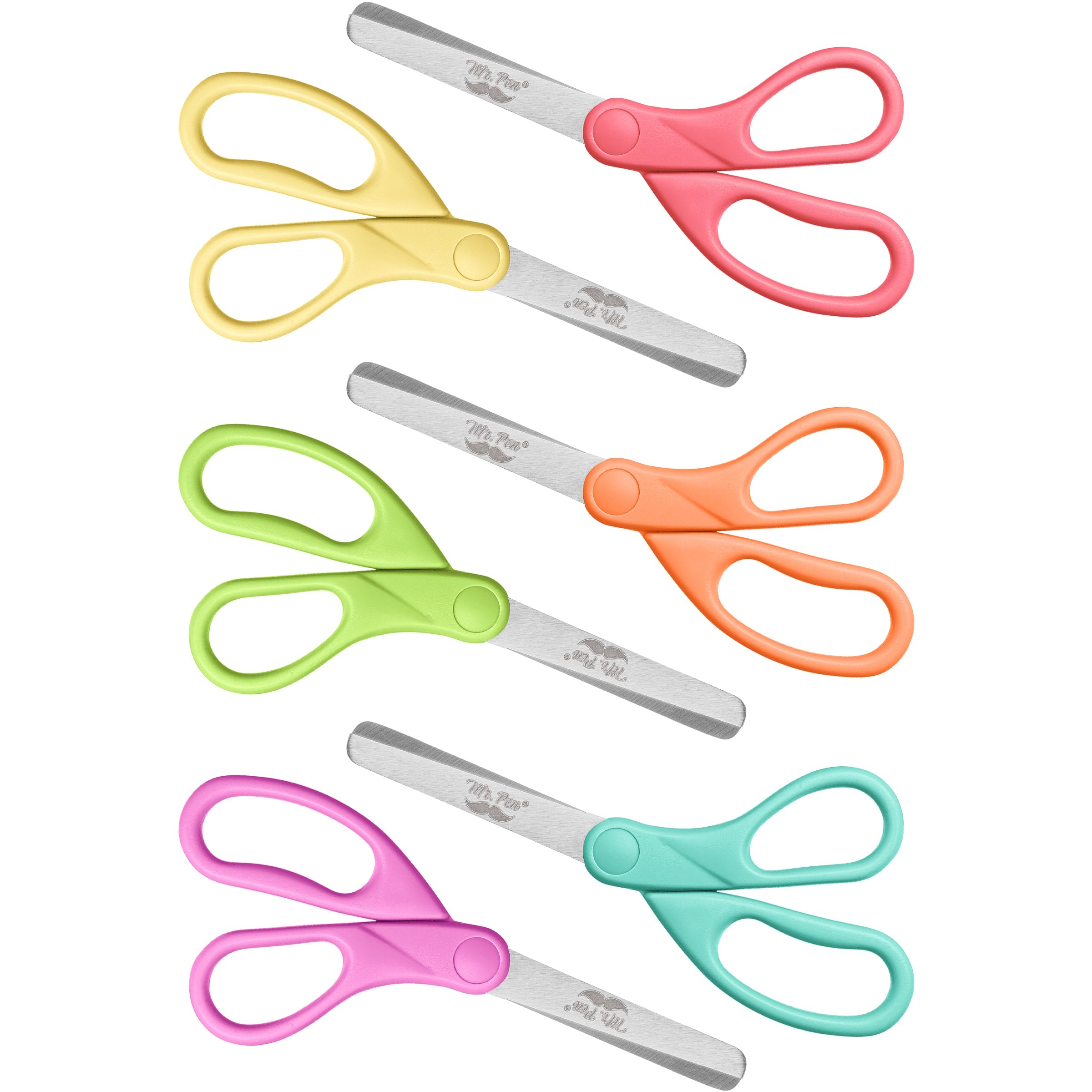 Mr. Pen- Kids Scissors, 6 Pack, 5 Inch, Tropical Candy Color, Ages 4+ | Stainless Steel Blunt Tip & Ergonomic Plastic Handle, Right & Left Handed