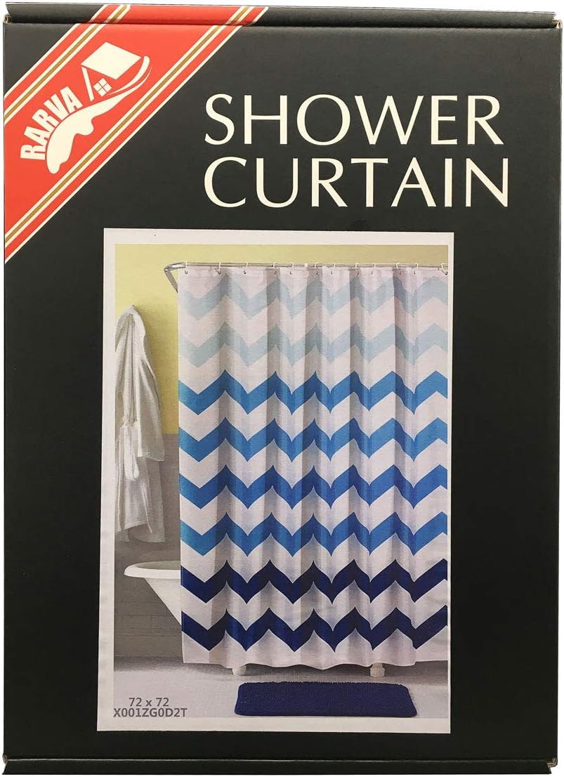 RARVA Washable Waterproof Shower Curtain (Best Hotel Quality Eco Friendly) Anti-Static Fabric Bathroom Shower Curtain Liner Set Pattern in Geometric