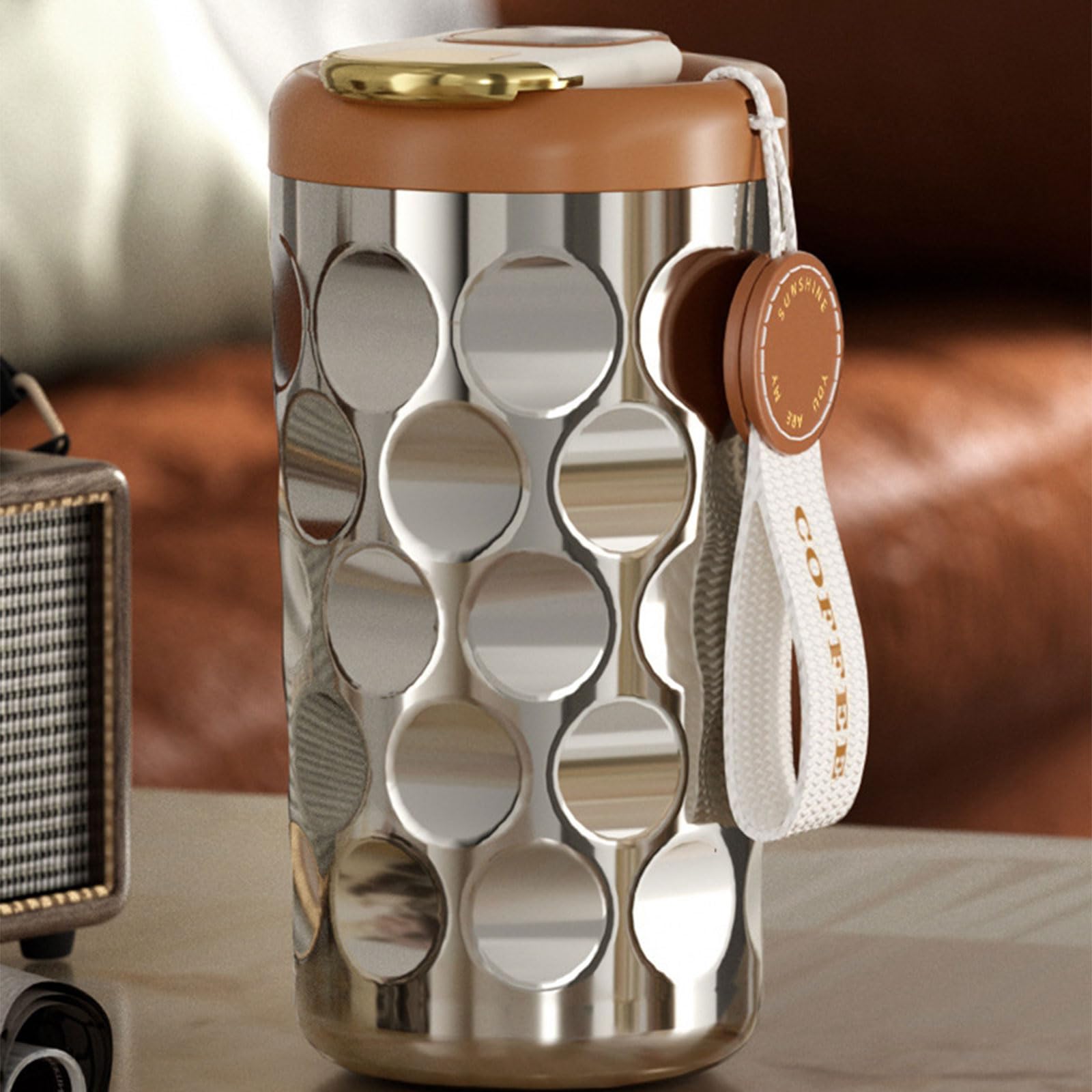 Taza de cerámica con capa interior de 410 ml, fácil de limpiar, taza térmica de acero inoxidable aislada al vacío