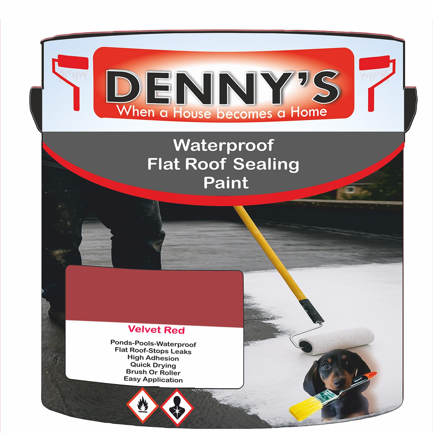 SCOOBYS PAINTS BACK IN THE MIX Chlorinated Rubber Flat Roof Paint – Waterproof Roof Sealer & Leak Repair Coating, Quick Drying, High Adhesion (Velvet Red, 250ML Tin) — image 1