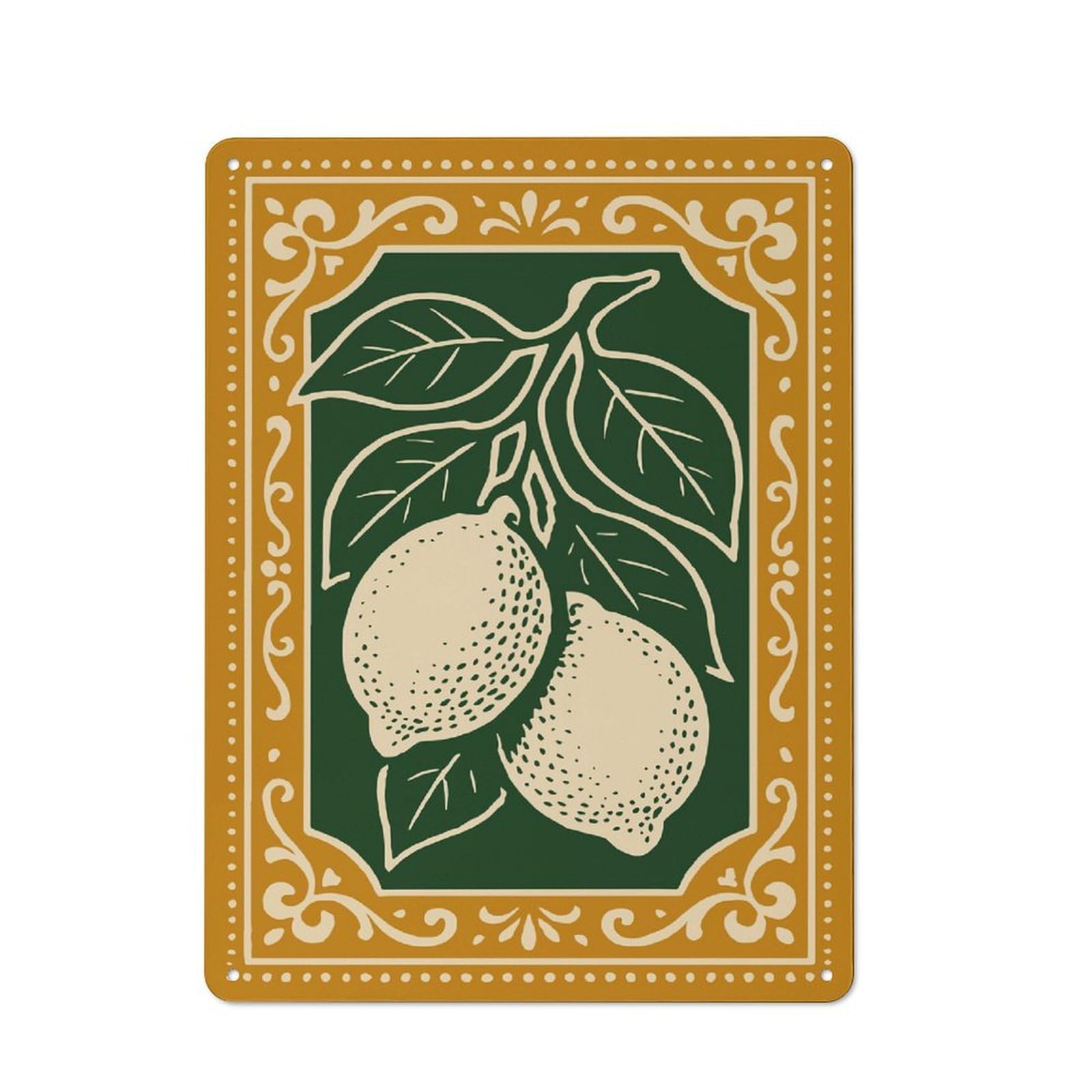 Lemons And Leaves Art Decorative Tin Plaque 40x30cm, Decorative Novelty Wall Art for Hallway, Home Bar, Garage Or Study