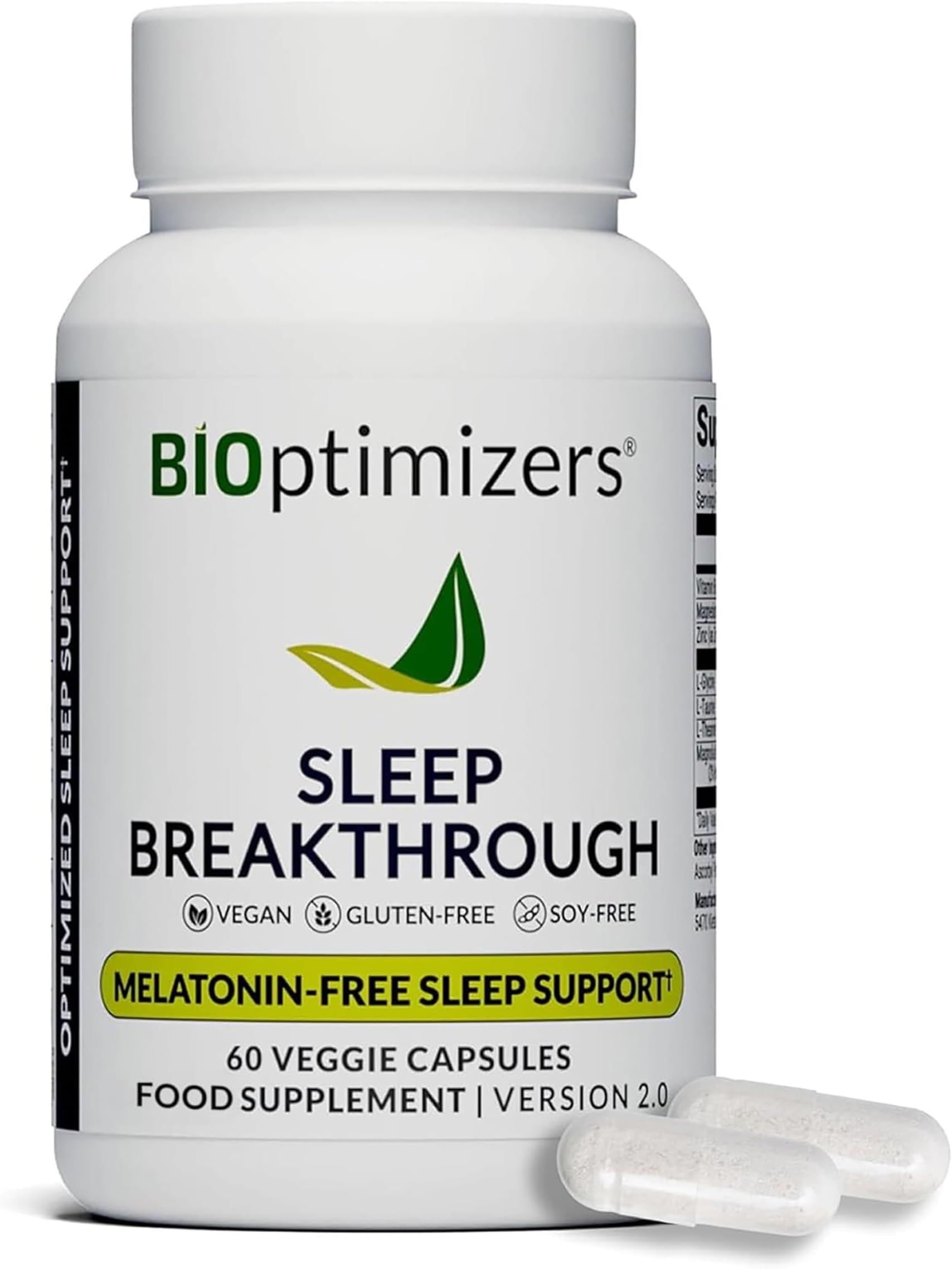 BiOptimizers Sleep Breakthrough 60 Capsules | Effective Sleeping Aids for Adults Melatonin Free, Magnesium & L-theanine | Extra-Strength Natural Herbal Support and Magnesium Sleep Aids for Adults