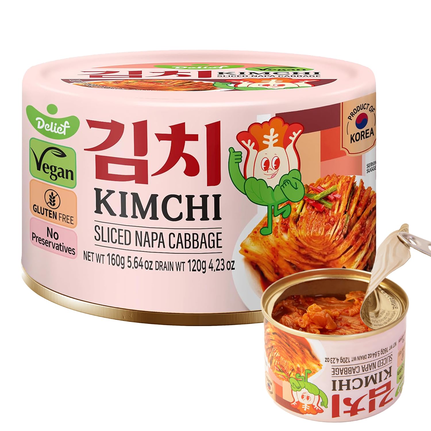 Sponsored Ad - DELIEF Sliced Spicy Kimchi - Authentic Korean Napa Cabbage, Vegan, Gluten-Free, Shelf-Stable Canned, No Preservatives, 5.64 oz/160 g (1 Can)