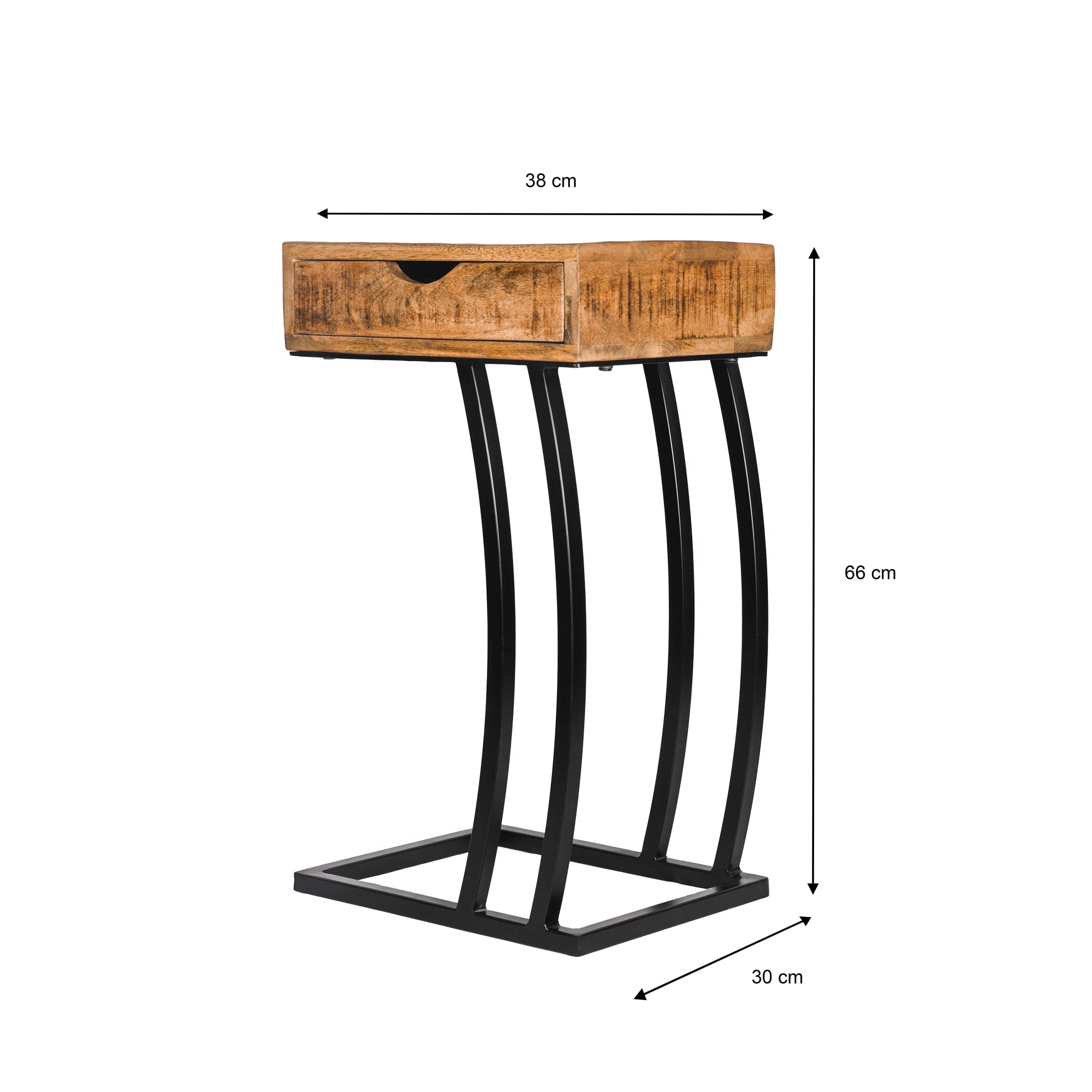 Gall & Zick Tavolino in legno massello di mango - Elegante tavolo per laptop con cassetto, ca. 66 × 38 × 30 cm