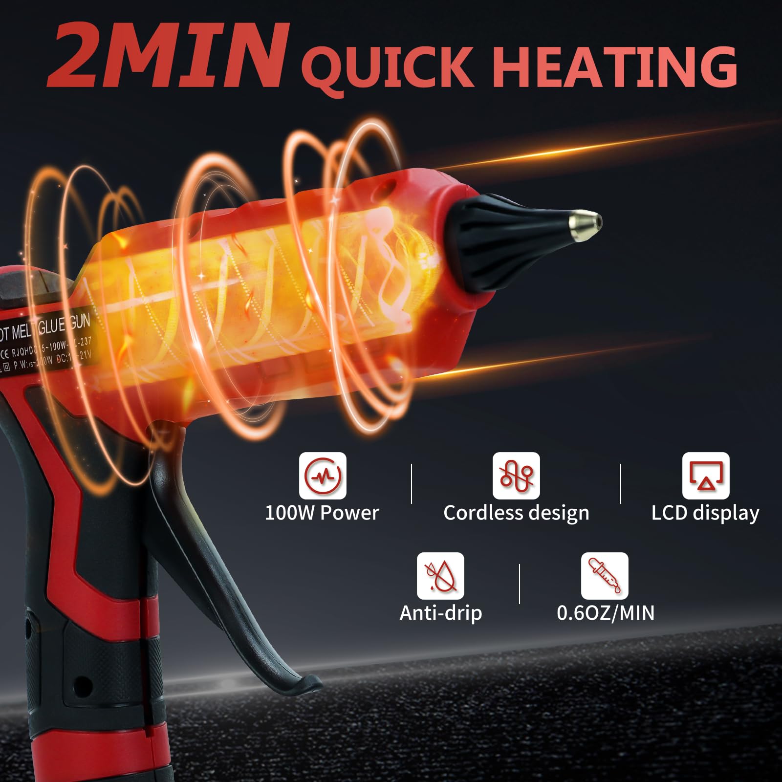 Pistolet à colle chaude sans fil pour batterie Milwaukee 18 V, pistolet à colle sans fil 100 W | Pistolet à colle numérique LED avec 10 bâtons de colle, pistolet à colle robuste pour bricolage, bricolage (sans batterie)