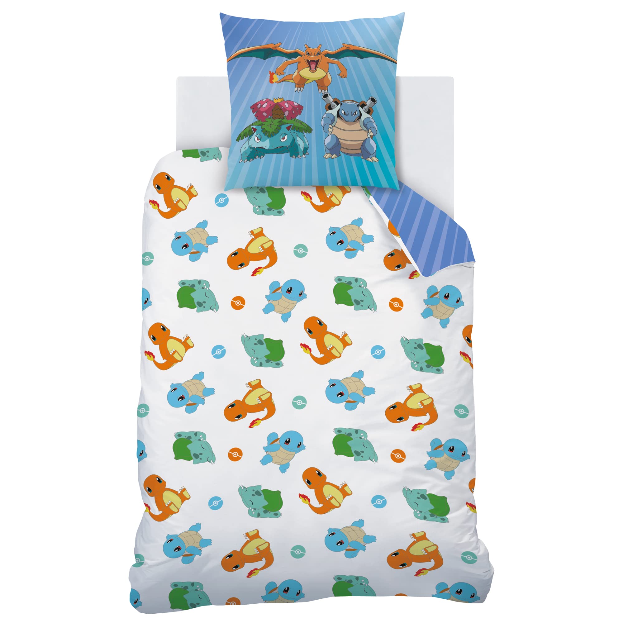 Parure de lit réversible - POKEMON - Pikachu et Evoli - Microfibre - 1 housse de couette 140 x 200 cm 1 taie 63 x 63 cm - Maison