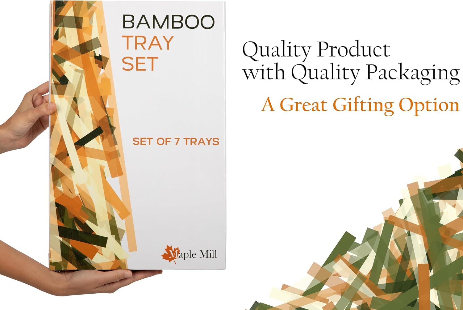 Wooden Tray with Handle - Set of 7 Bamboo Trays for Serving Food - for Breakfast in Bedroom, at Dinner or Coffee Table - Decorative Bamboo Tray