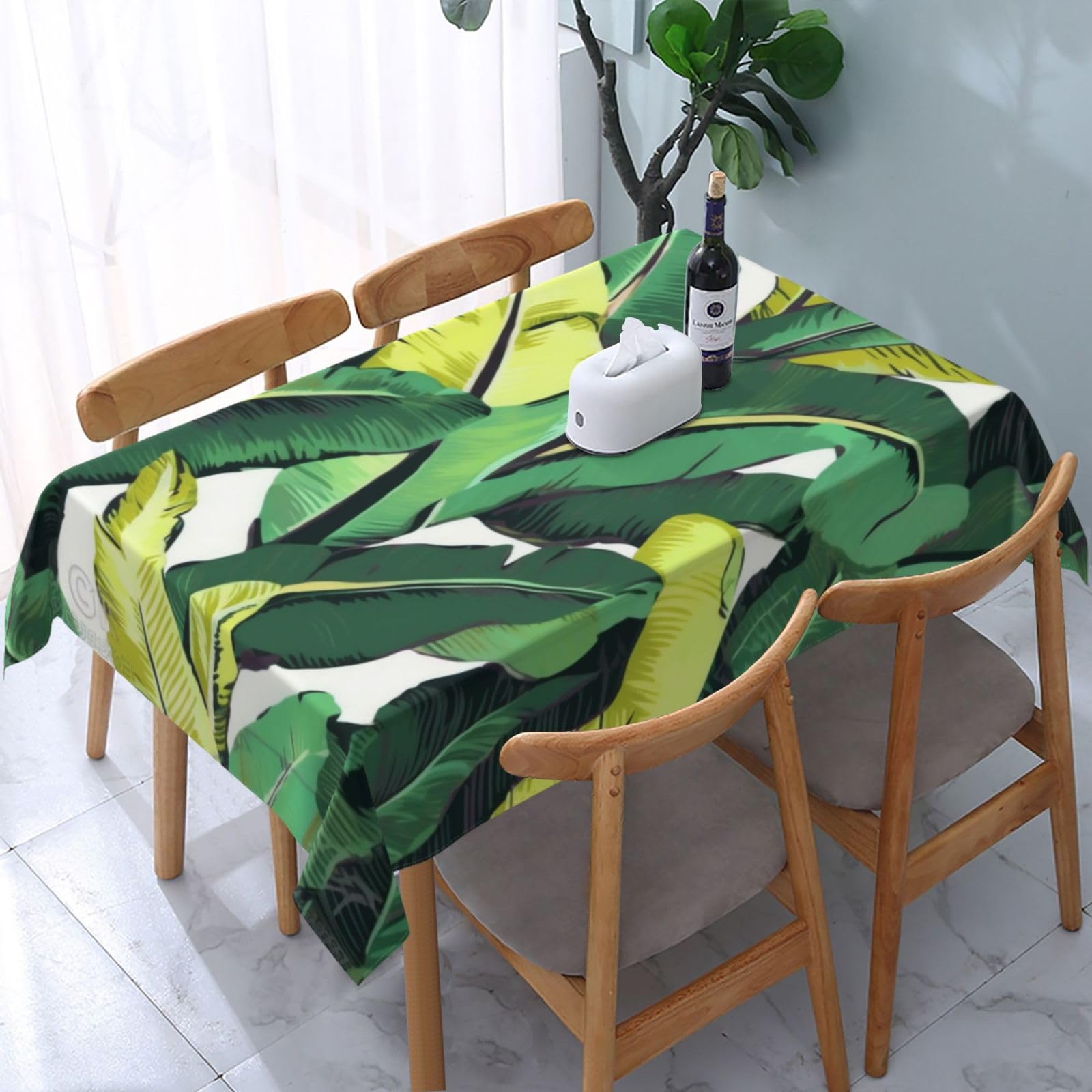 WPKJU Tropical Banana Palm Leaves Printed Tablecloth Water Resistant Table Cover Washable Rectangle Table Cloth for Tables 54x72 in