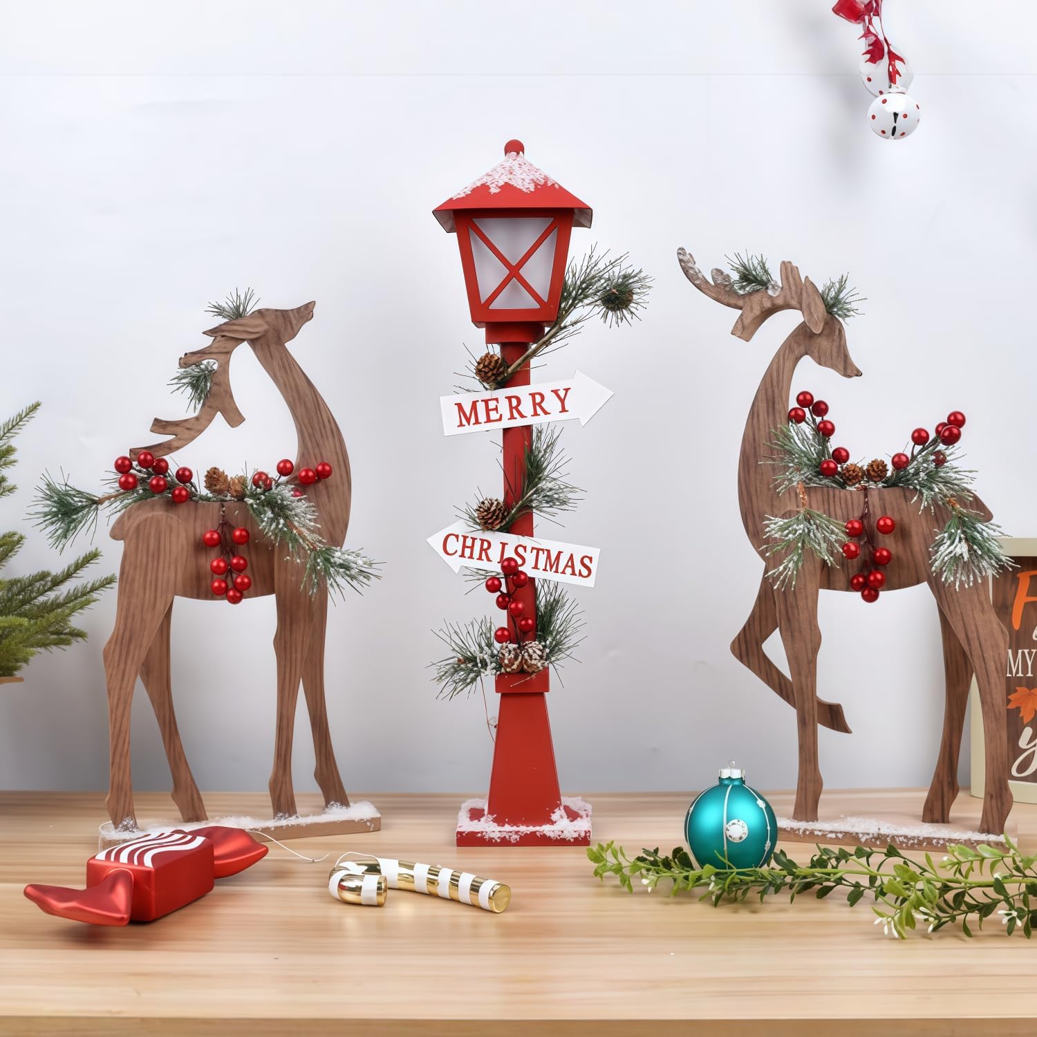 Dudassクリスマス街灯、屋外装飾、LEDライト、クリスマスガーデンフローティング雪景色街灯、180cm、DIY装飾、ホテル、バー