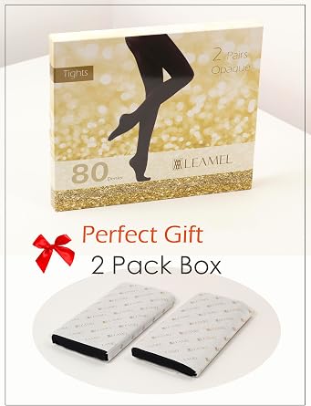 Leamel 2 Pairs Soft 80 Denier Opaque Black Tights for Women Multipack 2 Pack Black Women's Tights Gift Pack