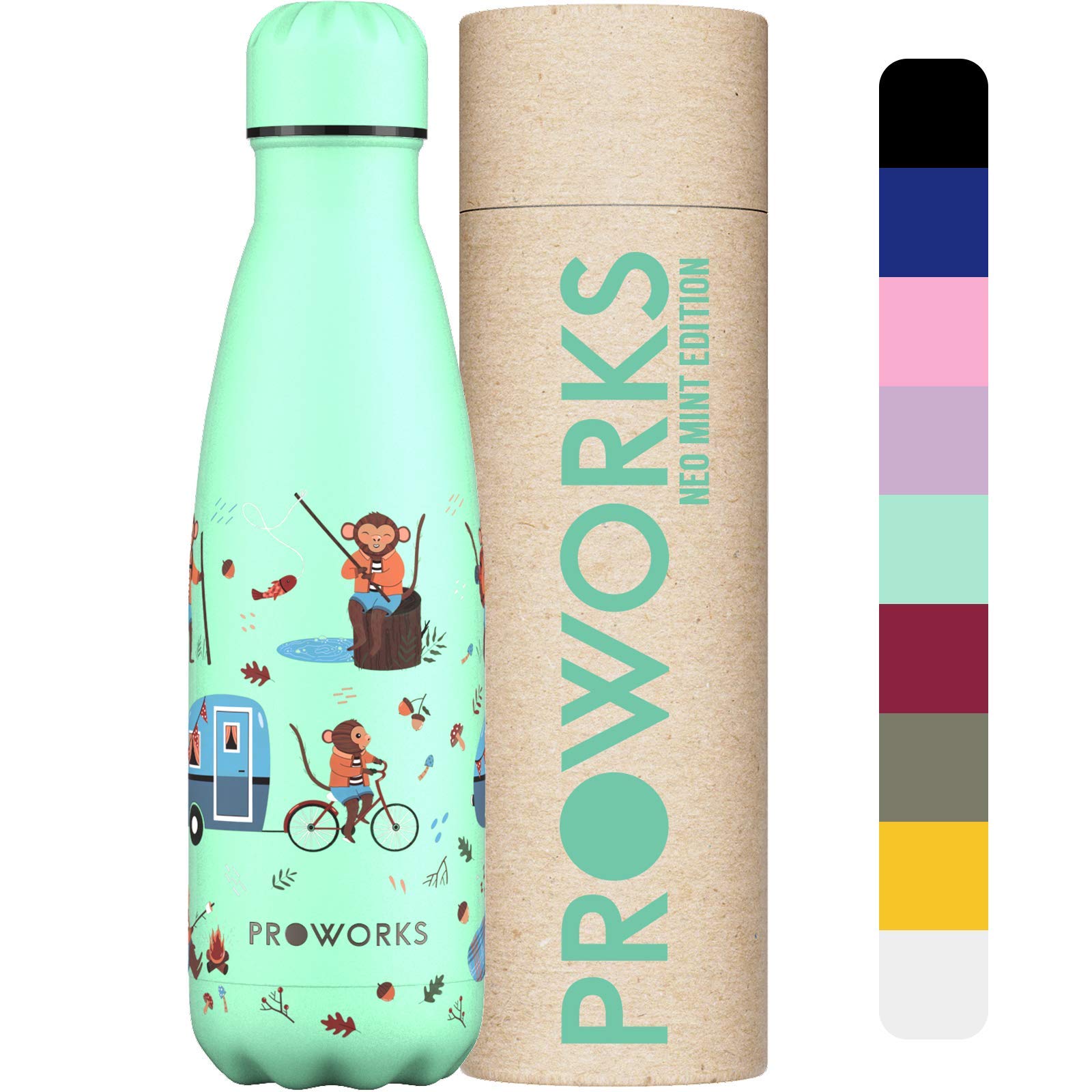 PROWORKS Insulated Water Bottle, BPA Free, Reusable Stainless Steel Water Bottle for 12 Hours Hot & Cold Hold Up to 24 Hours, for Sport, Gym, Travel - 500ml - Pink Daisy — view 6