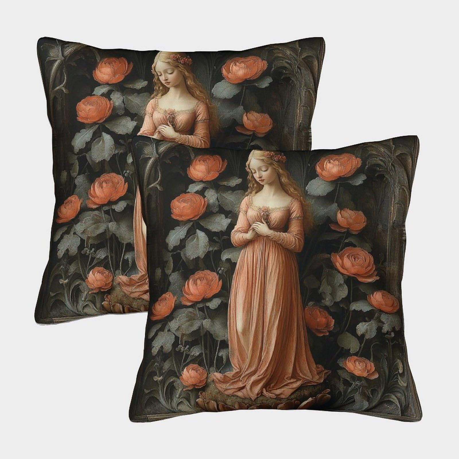 Kaiyun Style-11 2 Pack Woman With Petals Pillowcase 50X50cm,Renaissance Painting Cushion Cover,3D Digital Printing Bed Sofa Decorative