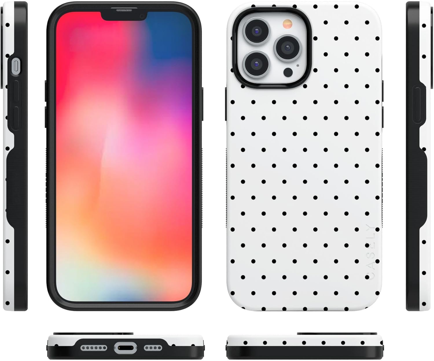 Casely iPhone 13 Pro Case | On the Dot | White Polka Dot | Bold Protective Design | Compatible with MagSafe