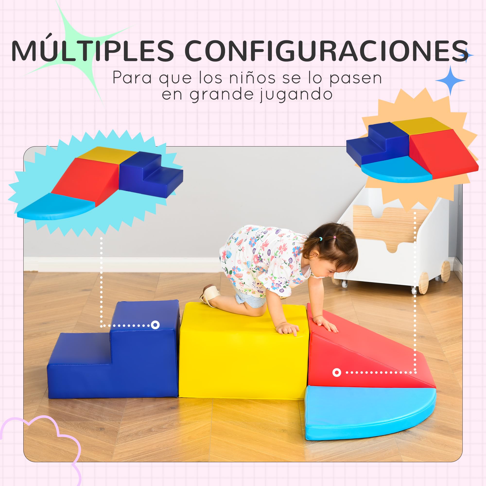 HOMCOM Juego de 4 Bloques de Psicomotricidad Infantil Bloques de Construcción Juguete para Aprendizaje para Escalar y Arrastrarse Multicolor