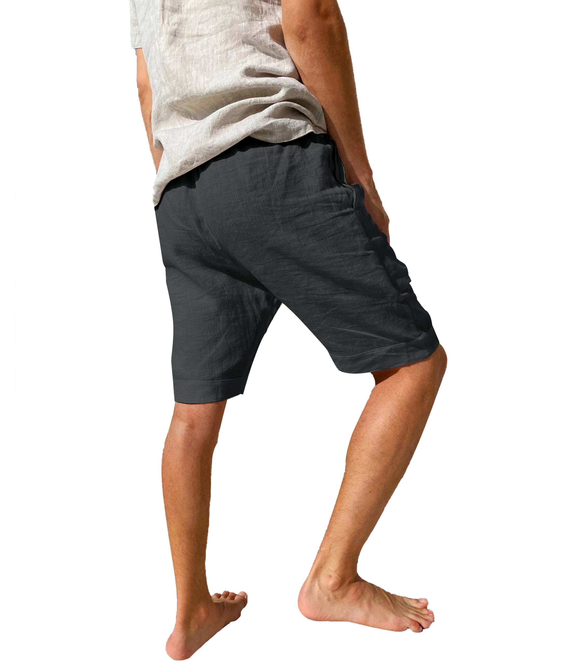 LVCBL Pantaloncini da Uomo in Tessuto di Lino, Leggeri e ariosi, vestibilità Larga, Pantaloni Corti per Il Tempo Libero M-3XL