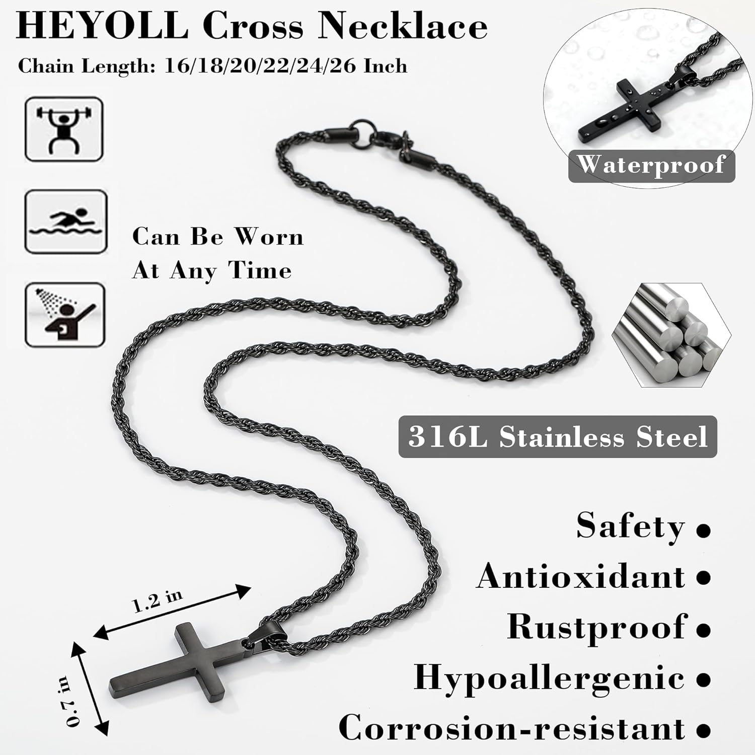 Easter Gifts for Kids Teens Stainless Steel Cross Necklace for Boys Mens Twisted Rope Chain Cross Pendant Rustproof Necklace for Teen Boy Mens Christian Baptism Gifts - Image 4