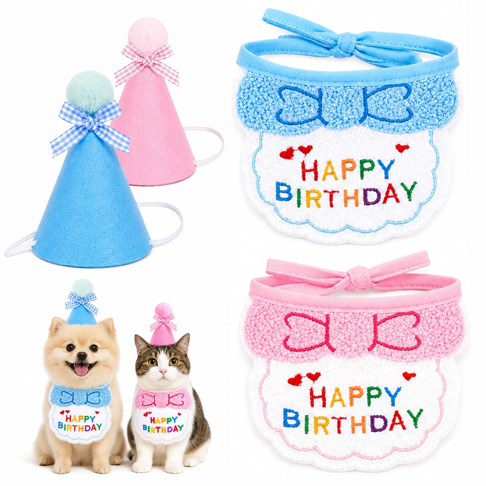 Pet Party Hat & Bandana Set – Adjustable Birthday Outfit for Cats & Dogs
