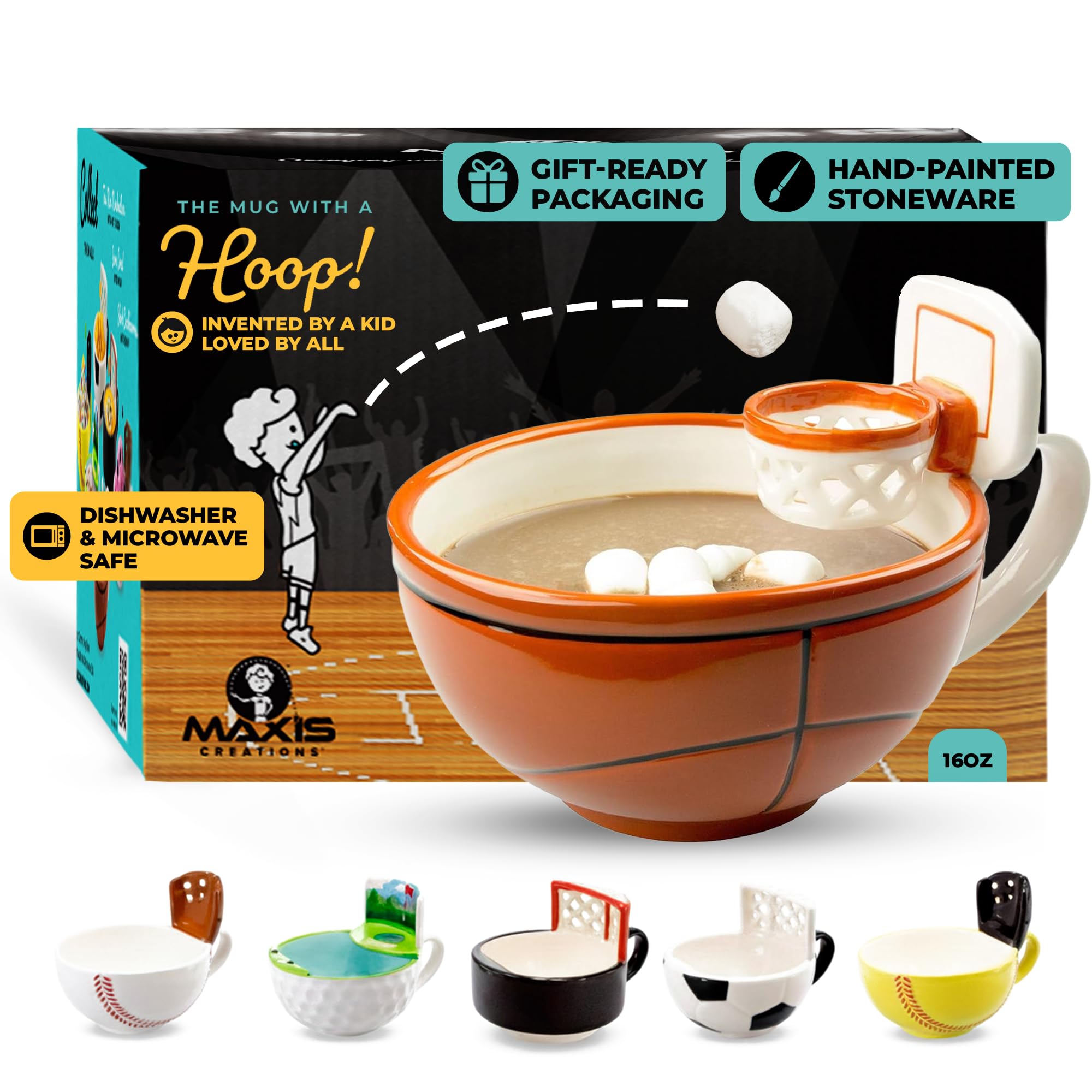 MAX'IS Creations The Mug with a Hoop Basketball Mugs Novelty Coffee Mugs Hot Chocolate Mug Coach Sports Basketball Gifts for Boys 8-12 Accessories Stuff, Funny Christmas Gifts for Kids Family, 16oz