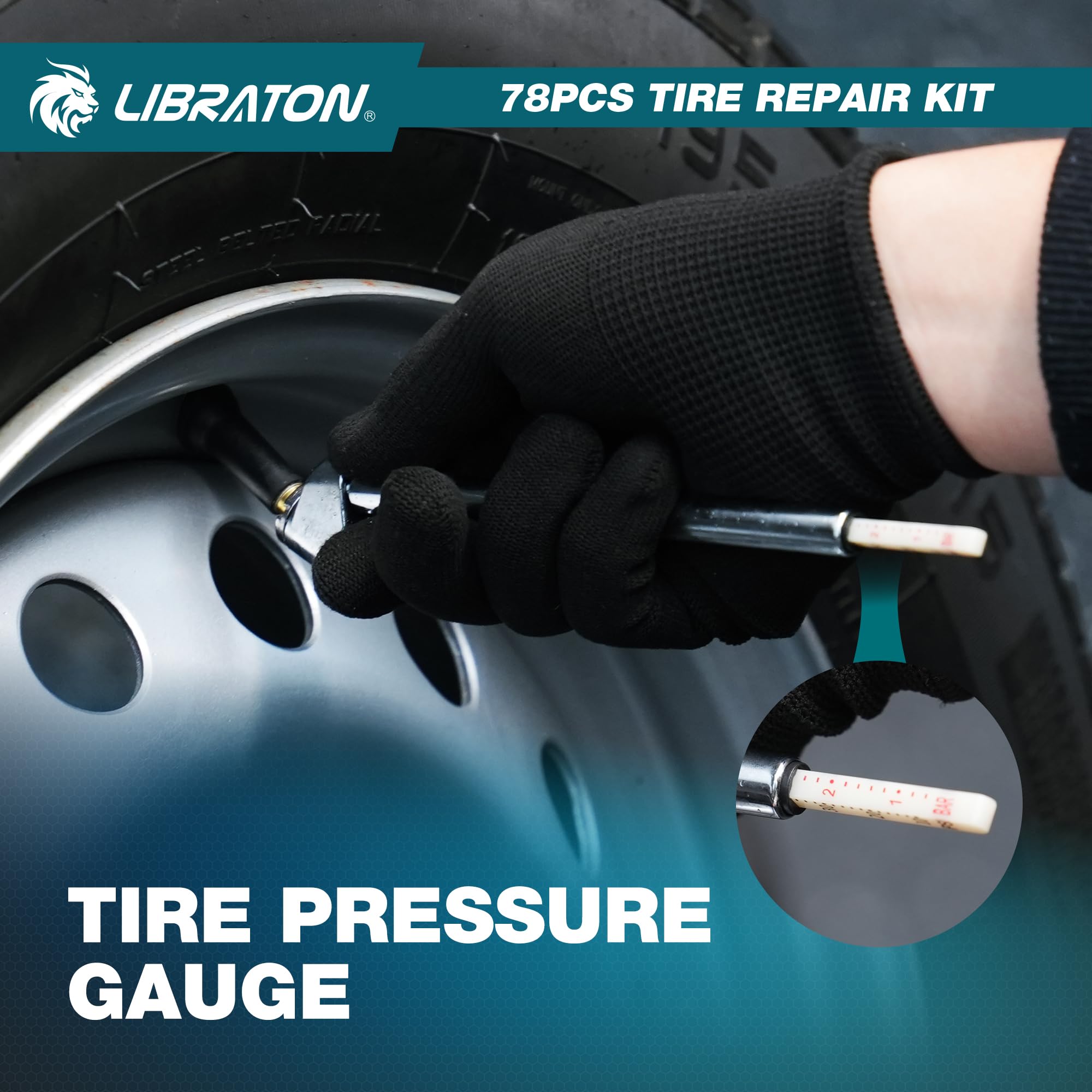 Libraton kit Riparazione Pneumatici Auto, Kit Riparazione Gomme Professionale e Robusto per Fori e Puncture, Kit Tozze per Pneumatici Tubeless per Auto, Moto, ATV, SUV, Camion, Trattore, Rimorchio