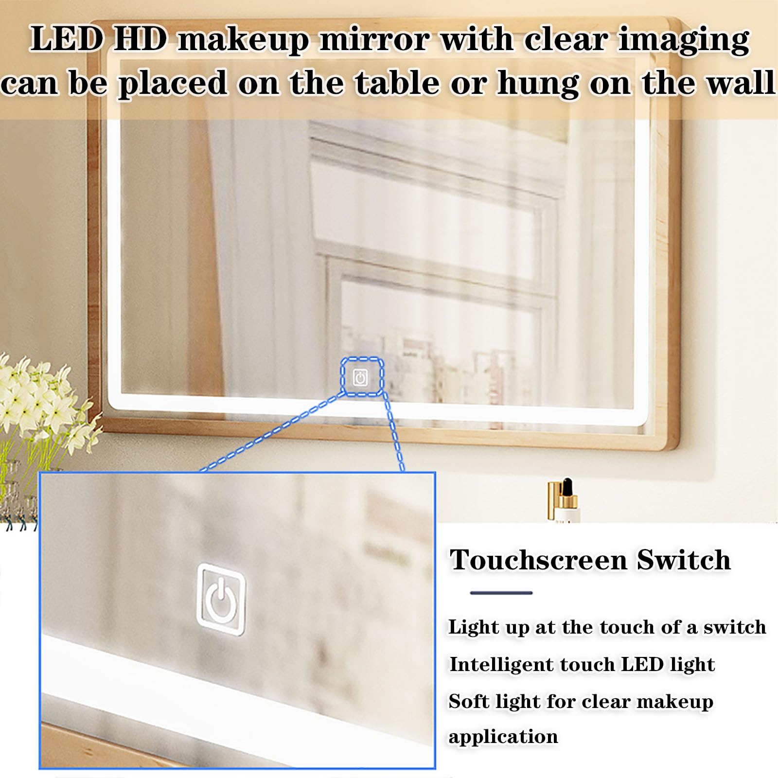 Toeletta Trucco Con Luci E Sgabello Legno Massiccio Mobile Da Trucco Con Specchio E Cassetti Ragazze Postazione Trucco Con Armadio Laterale Design Della Maniglia Incassata Facile Da Spingere E Tirare(
