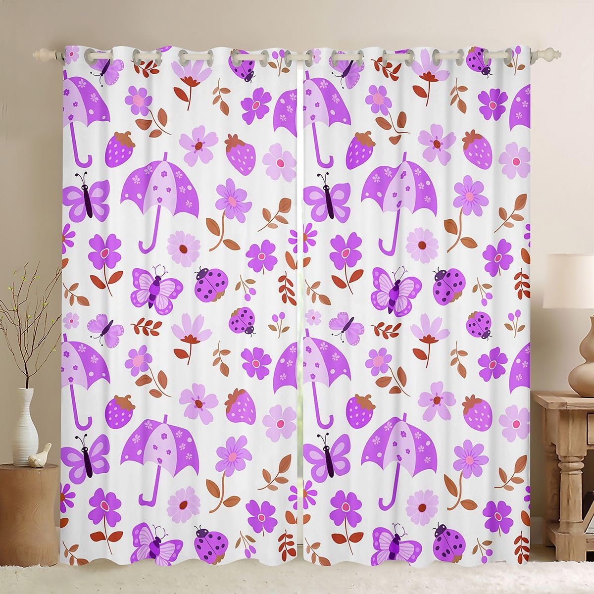 Rideaux de chambre occultants violet floral pour créer une ambiance de jardin